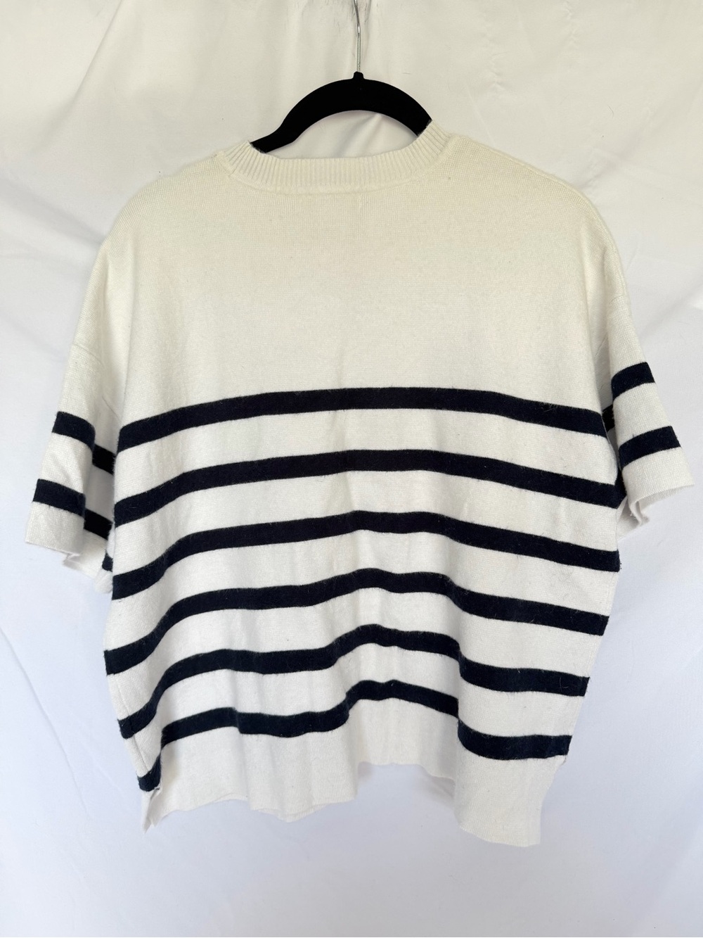 Striped Short-Sleeve Knit Top - White & Navy - Picture 2 of 3